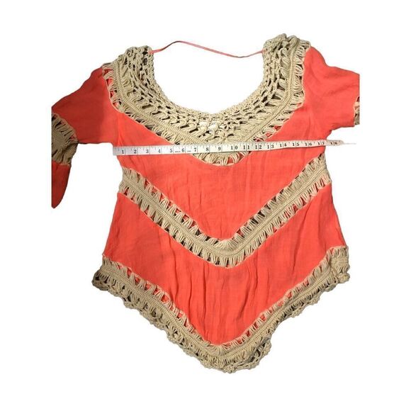 Lace crochet Umgee Boho Stretch Knit Tunic with Lacy Crochet Trim Coral size S - Picture 11 of 15